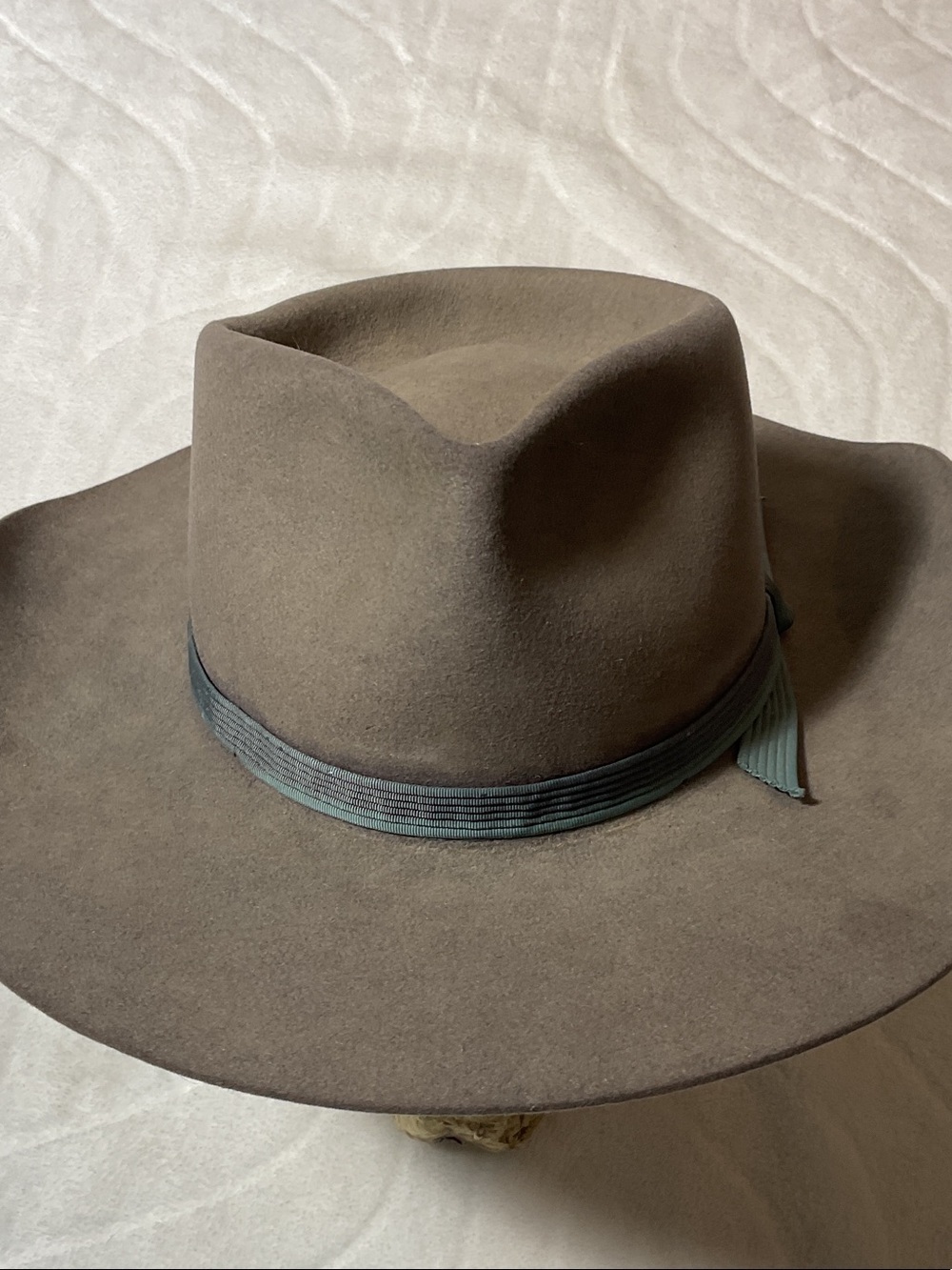 Akubra Brown Felt Fedora with Gray-Green Band